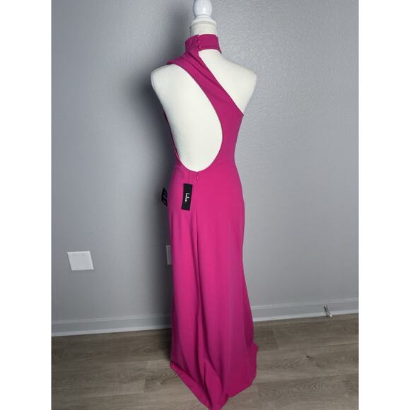 NWT Lulu’s Keep It Interesting Hot Pink Asymmetrical Halter Maxi Dress Size M - Picture 4 of 5